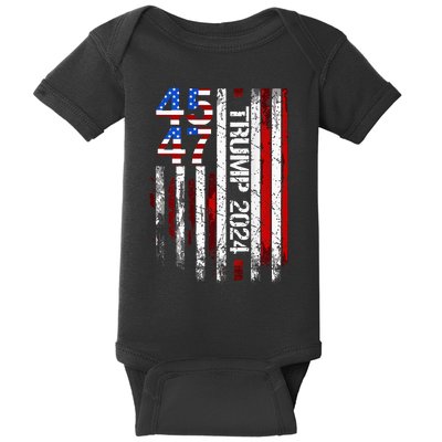 45 47 Trump 2024 American Flag Baby Bodysuit