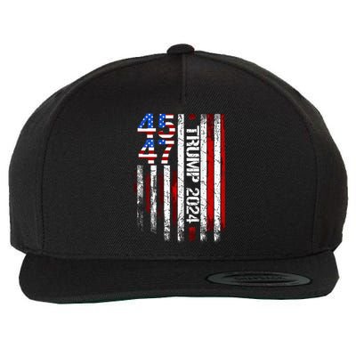 45 47 Trump 2024 American Flag Wool Snapback Cap