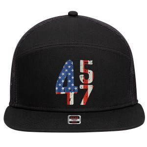 45 47 Trump 2024 American Flag (On Back) 7 Panel Mesh Trucker Snapback Hat