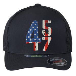 45 47 Trump 2024 American Flag (On Back) Flexfit Unipanel Trucker Cap