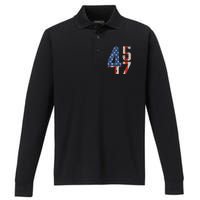 45 47 Trump 2024 American Flag (On Back) Performance Long Sleeve Polo