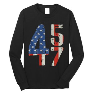 45 47 Trump 2024 American Flag (On Back) Long Sleeve Shirt