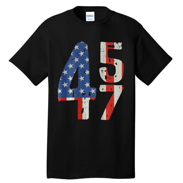 45 47 Trump 2024 American Flag (On Back) Tall T-Shirt