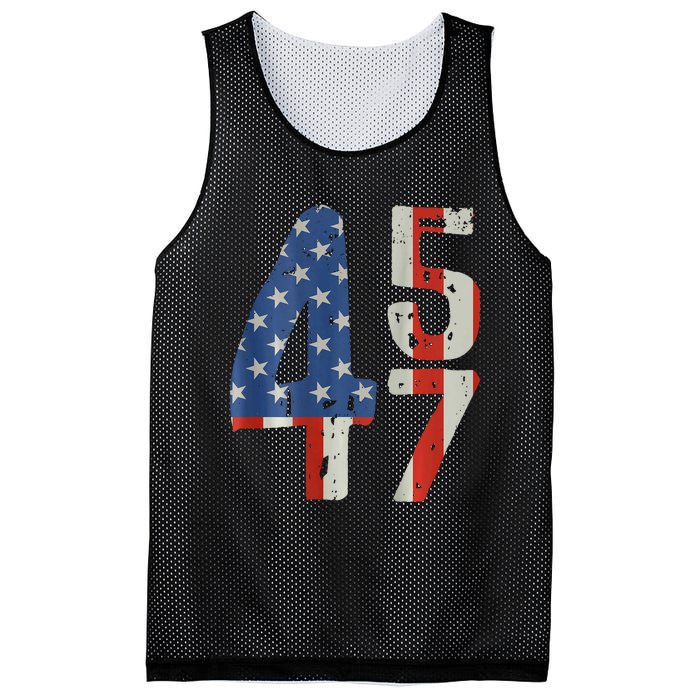 45 47 Trump 2024 American Flag (On Back) Mesh Reversible Basketball Jersey Tank