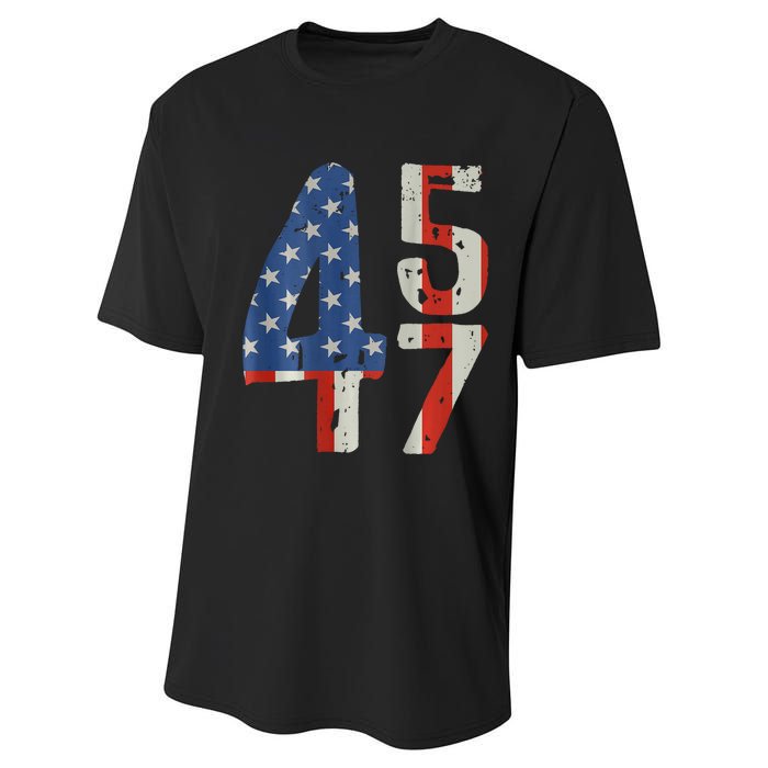 45 47 Trump 2024 American Flag (On Back) Performance Sprint T-Shirt