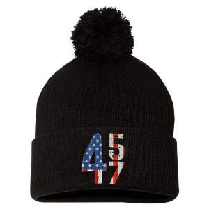 45 47 Trump 2024 American Flag (On Back) Pom Pom 12in Knit Beanie