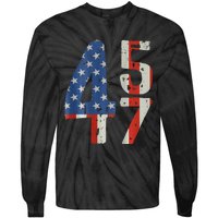 45 47 Trump 2024 American Flag (On Back) Tie-Dye Long Sleeve Shirt