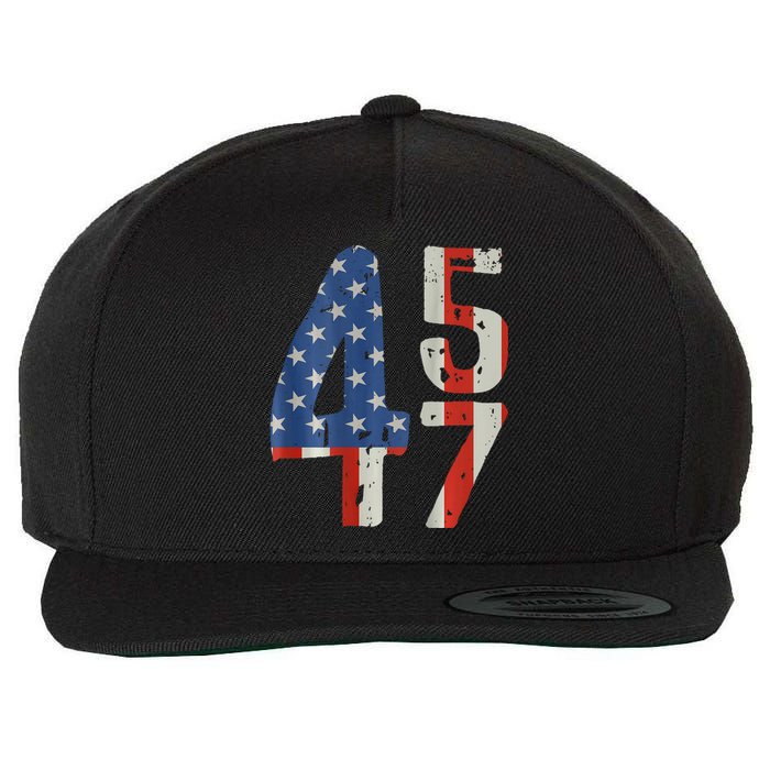 45 47 Trump 2024 American Flag (On Back) Wool Snapback Cap