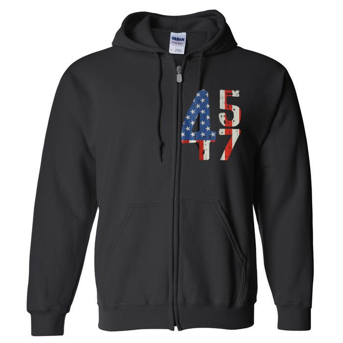 45 47 Trump 2024 American Flag (On Back) Full Zip Hoodie