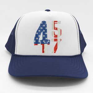 45 47 Trump 2024 American Flag (On Back) Trucker Hat