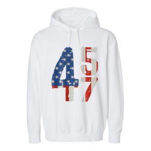 45 47 Trump 2024 American Flag (On Back) Garment-Dyed Fleece Hoodie