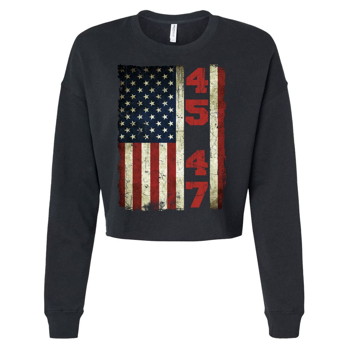 45 47 Trump Vintage Usa Flag 2024 President Election Politic Cropped Pullover Crew