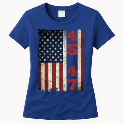 45 47 Trump Vintage Usa Flag 2024 President Election Politic Womens T-Shirt