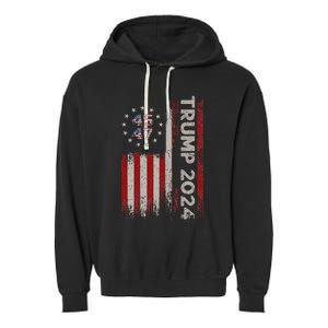 45 47 Trump 2024 American Flag Design Garment-Dyed Fleece Hoodie