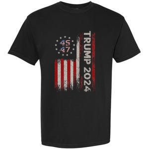 45 47 Trump 2024 American Flag Design Garment-Dyed Heavyweight T-Shirt