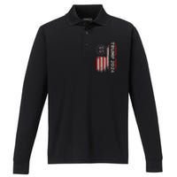 45 47 Trump 2024 American Flag Design Performance Long Sleeve Polo