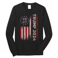 45 47 Trump 2024 American Flag Design Long Sleeve Shirt