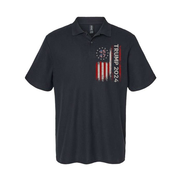 45 47 Trump 2024 American Flag Design Softstyle Adult Sport Polo