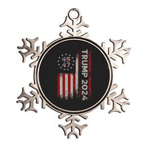 45 47 Trump 2024 American Flag Design Metallic Star Ornament