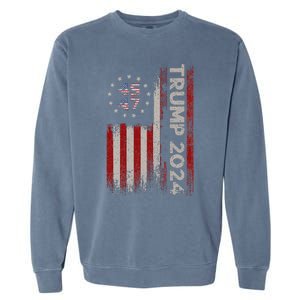 45 47 Trump 2024 American Flag Design Garment-Dyed Sweatshirt