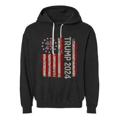 45 47 Trump 2024 American Flag Garment-Dyed Fleece Hoodie