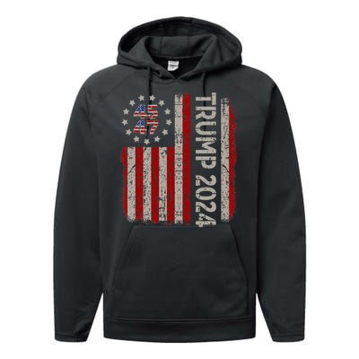 45 47 Trump 2024 American Flag Performance Fleece Hoodie