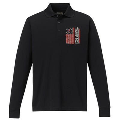 45 47 Trump 2024 American Flag Performance Long Sleeve Polo