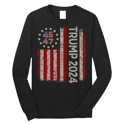 45 47 Trump 2024 American Flag Long Sleeve Shirt