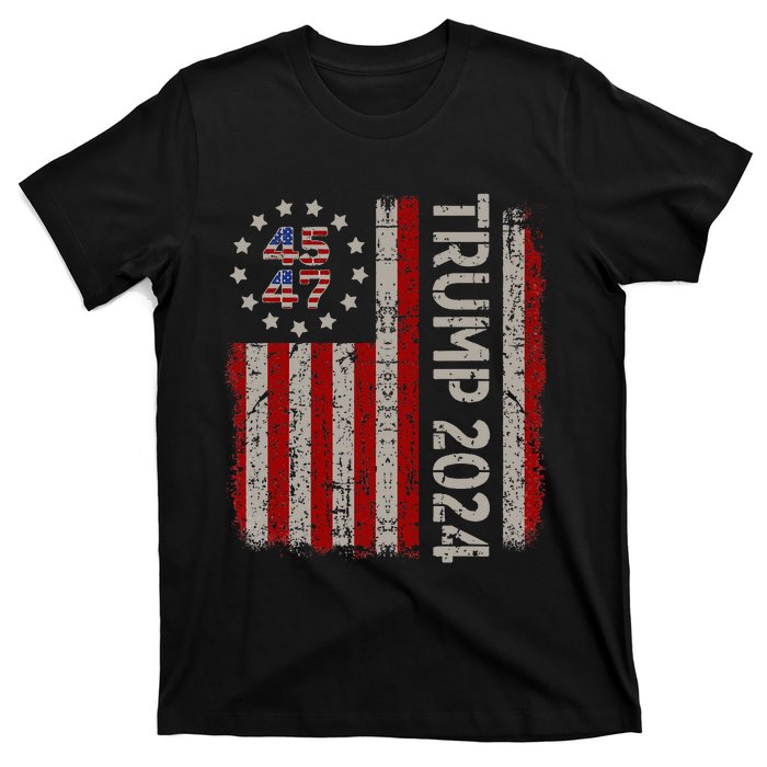 45 47 Trump 2024 American Flag T-Shirt