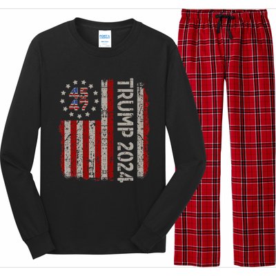 45 47 Trump 2024 American Flag Long Sleeve Pajama Set