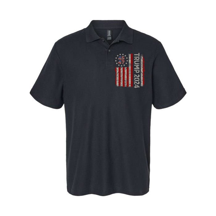 45 47 Trump 2024 American Flag Softstyle Adult Sport Polo