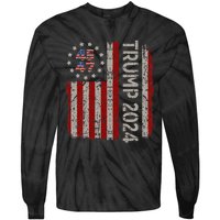 45 47 Trump 2024 American Flag Tie-Dye Long Sleeve Shirt