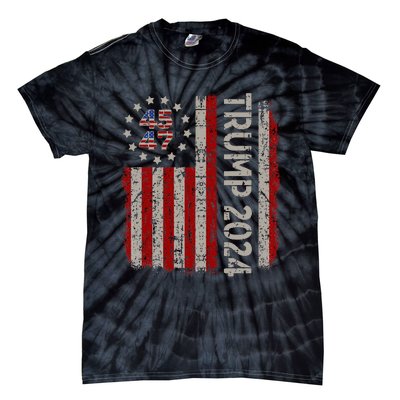 45 47 Trump 2024 American Flag Tie-Dye T-Shirt