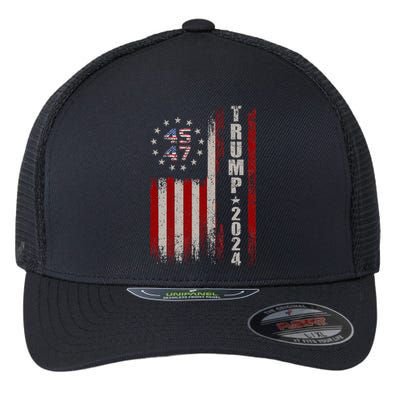 45 47 Trump 2024 American Flag Flexfit Unipanel Trucker Cap