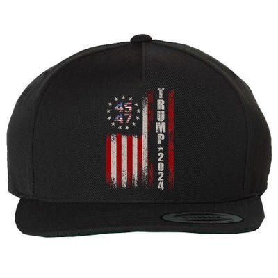 45 47 Trump 2024 American Flag Wool Snapback Cap