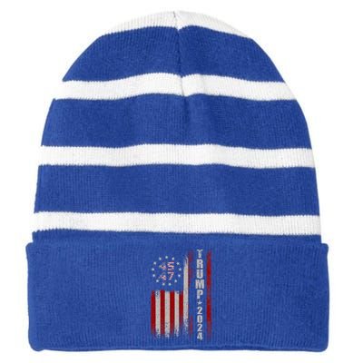 45 47 Trump 2024 American Flag Striped Beanie with Solid Band