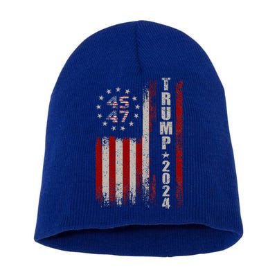 45 47 Trump 2024 American Flag Short Acrylic Beanie