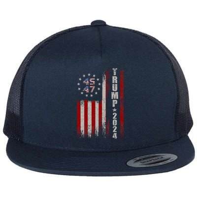 45 47 Trump 2024 American Flag Flat Bill Trucker Hat