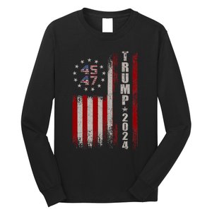 45 47 Trump 2024 American Flag Long Sleeve Shirt