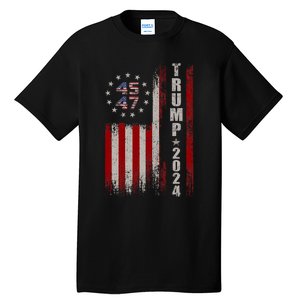 45 47 Trump 2024 American Flag Tall T-Shirt