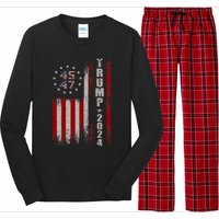 45 47 Trump 2024 American Flag Long Sleeve Pajama Set