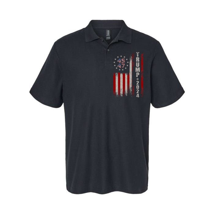 45 47 Trump 2024 American Flag Softstyle Adult Sport Polo