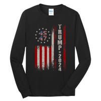 45 47 Trump 2024 American Flag Tall Long Sleeve T-Shirt