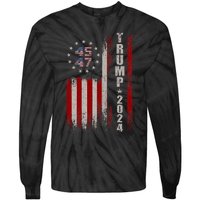 45 47 Trump 2024 American Flag Tie-Dye Long Sleeve Shirt