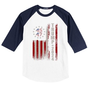 45 47 Trump 2024 American Flag Baseball Sleeve Shirt