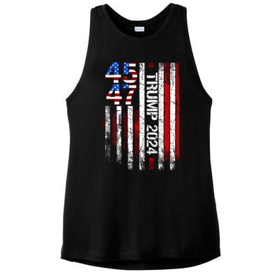 45 47 Trump 2024 American Flag Ladies PosiCharge Tri-Blend Wicking Tank