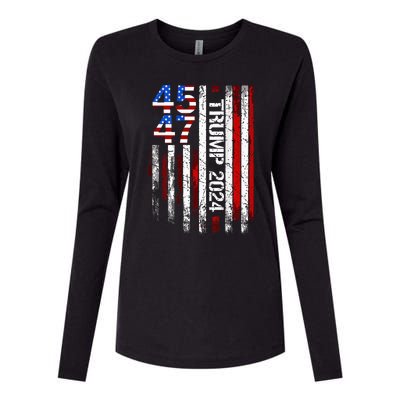 45 47 Trump 2024 American Flag Womens Cotton Relaxed Long Sleeve T-Shirt