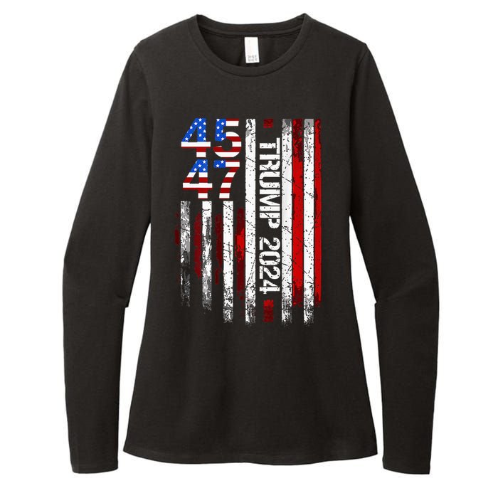 45 47 Trump 2024 American Flag Womens CVC Long Sleeve Shirt