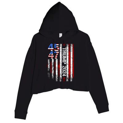 45 47 Trump 2024 American Flag Crop Fleece Hoodie