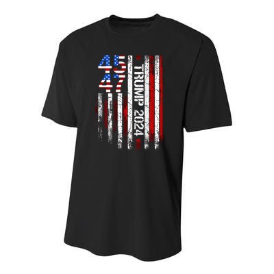 45 47 Trump 2024 American Flag Youth Performance Sprint T-Shirt